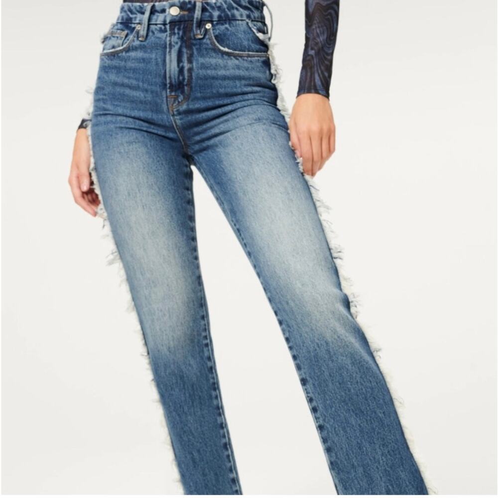 Good American Womens Good Boy Side Fray Blue 818 Curvy Jean 0/25 NWT